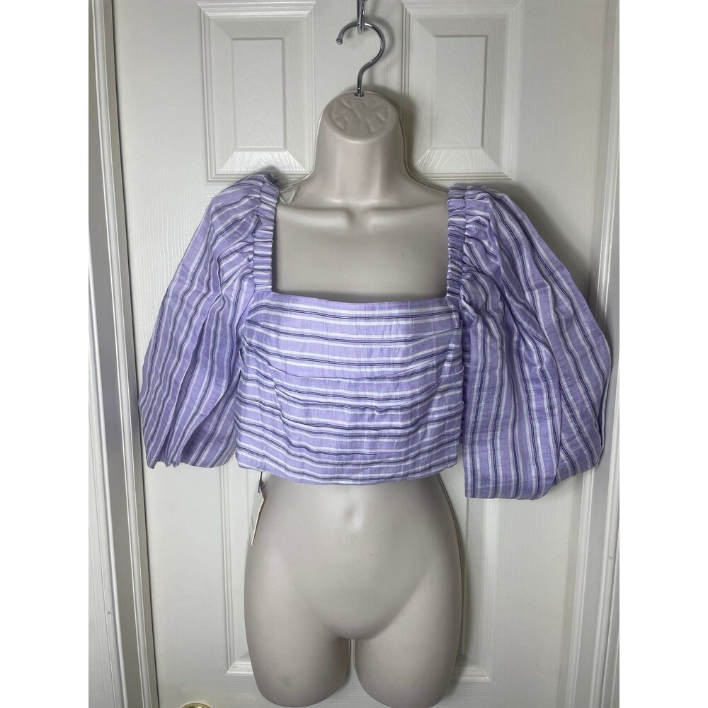 Sandro. Women's Puff Sleeve Striped Square Neck Crop Top